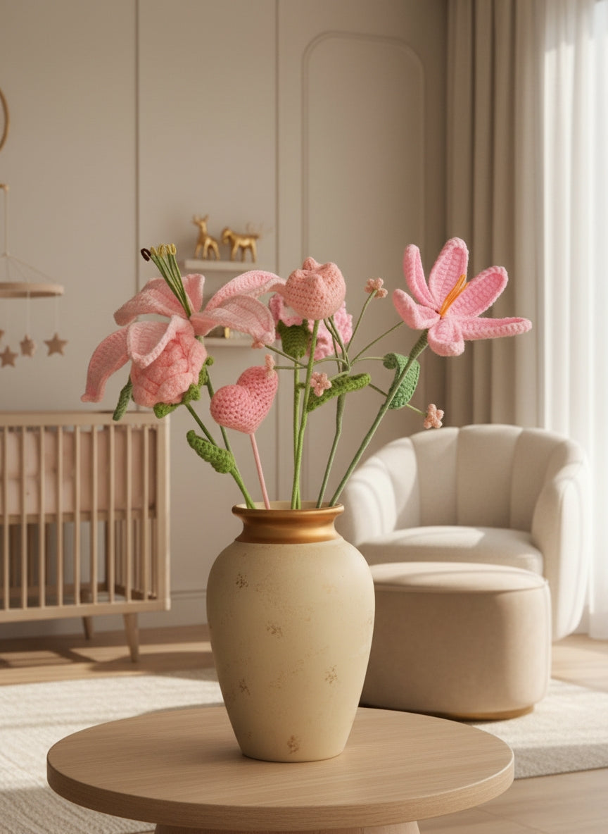 Gehaakt boeket als cadeau voor iemand die allergisch is voor bloemen
